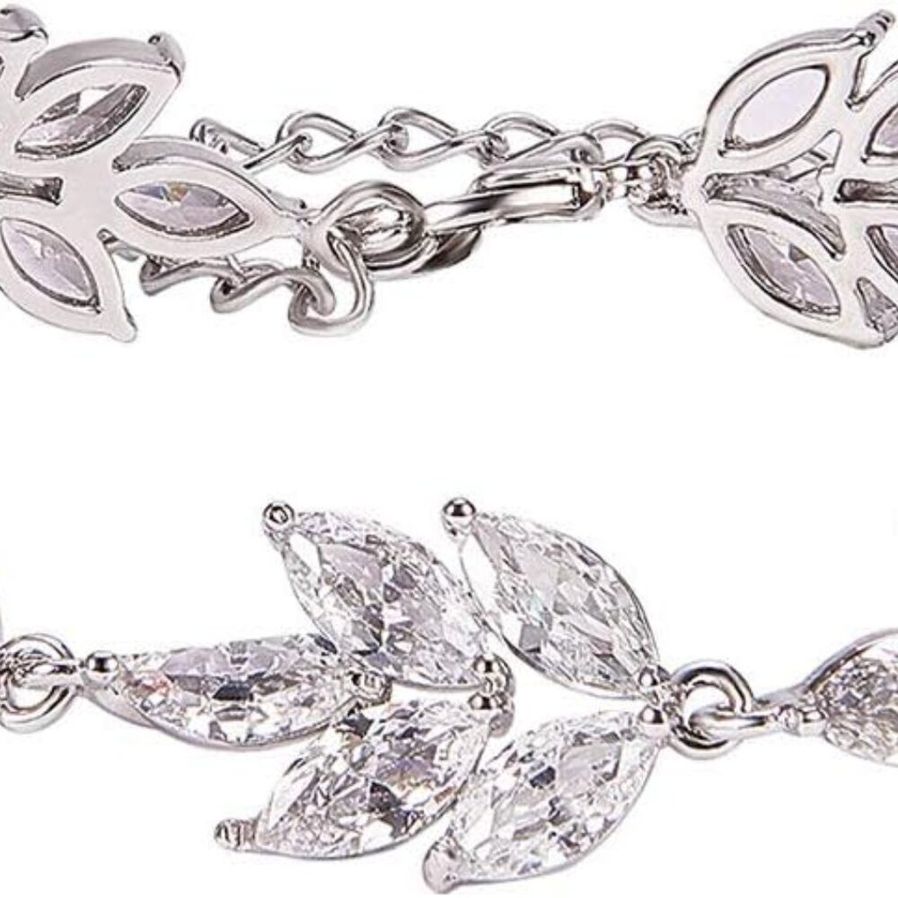 Wedding Bridal Bracelet Crystal Cubic Zirconia Leaf Vine Jewelry For Women